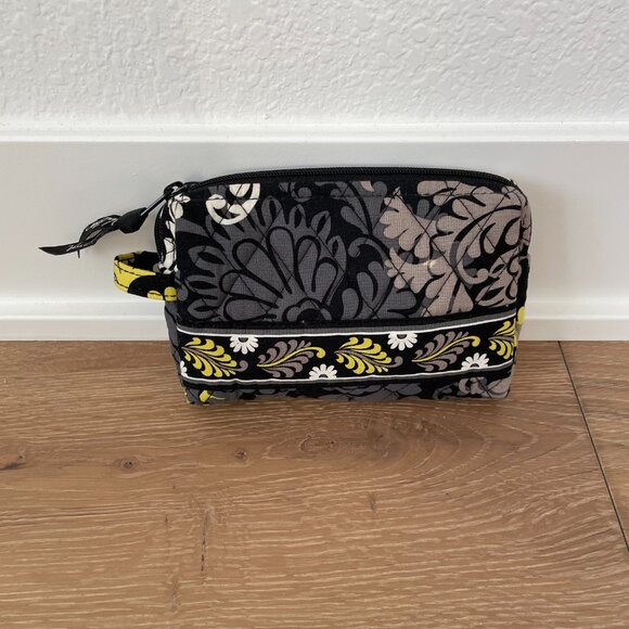 Vera Bradley Medium Cosmetic Pouch Baroque Black Yellow Toiletry Makeup Bag - Picture 2 of 16